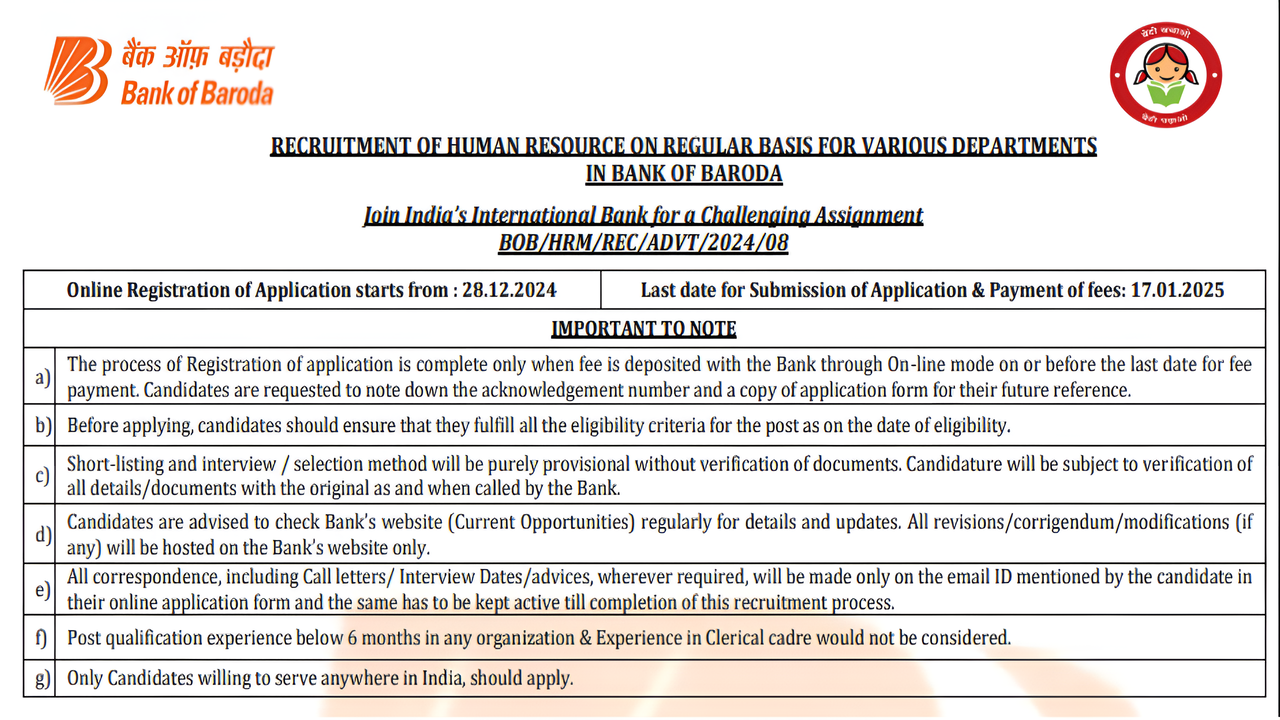 Bank of Baroda AMO Vacancies 2025 Out Notification