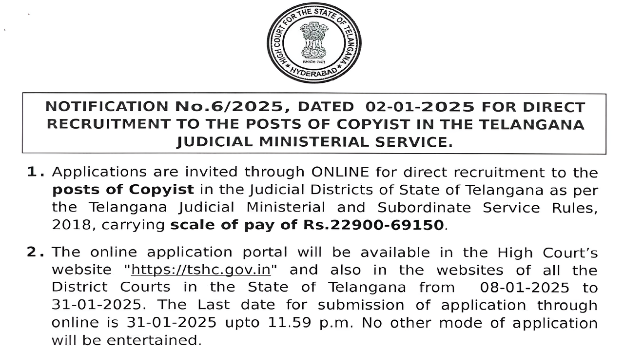 TSHC Copyist 16 Vacancy 2025